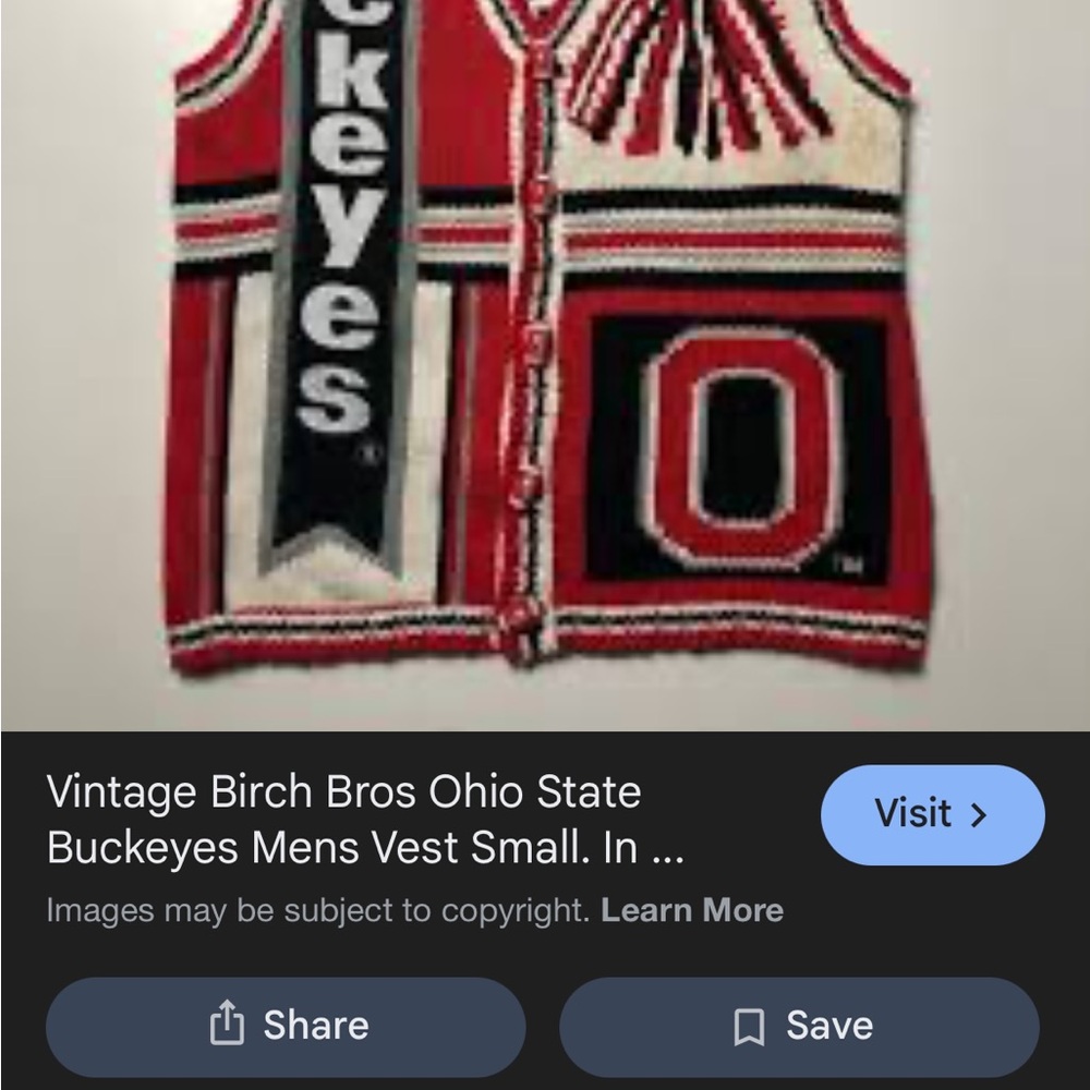 Vintage Ohio State Buckeyes Red & White Knit Cardigan Vest